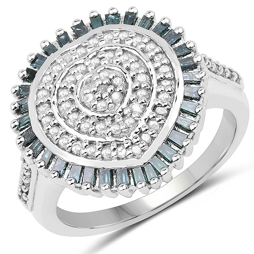 0.74 Carat Genuine White Diamond and Green Diamond .925 Sterling Silver Ring on sale at MyriadMart
