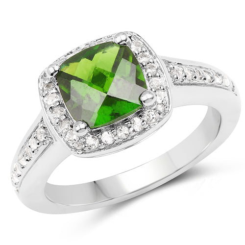 1.67 Carat Genuine Chrome Diopside & White Topaz .925 Sterling Silver Ring on sale at MyriadMart