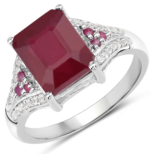4.49 Carat Glass Filled Ruby and White Topaz .925 Sterling Silver Ring on sale at MyriadMart