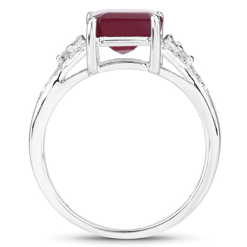 4.49 Carat Glass Filled Ruby and White Topaz .925 Sterling Silver Ring on sale at MyriadMart