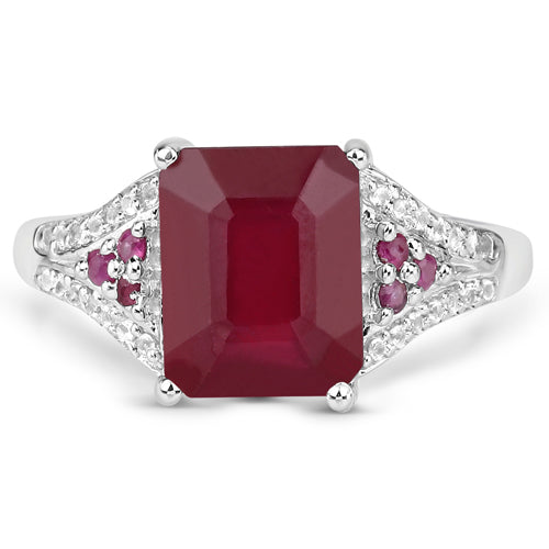 4.49 Carat Glass Filled Ruby and White Topaz .925 Sterling Silver Ring on sale at MyriadMart