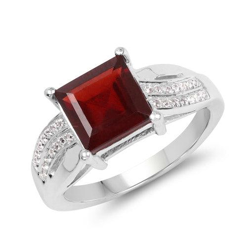 2.99 Carat Genuine Garnet and White Topaz .925 Sterling Silver Ring on sale at MyriadMart