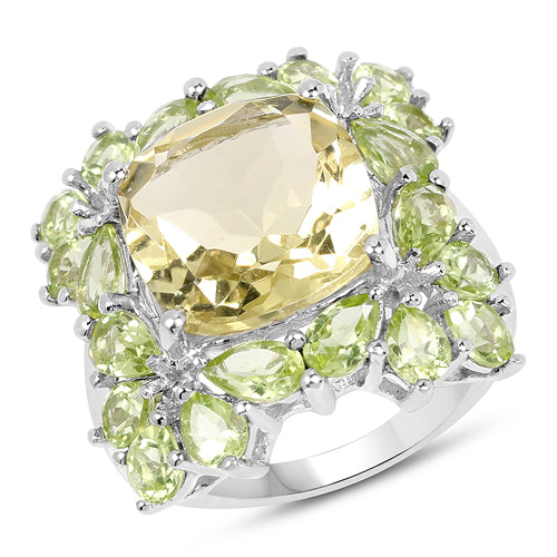 9.38 Carat Genuine Lemon Quartz & Peridot .925 Sterling Silver Ring on sale at MyriadMart