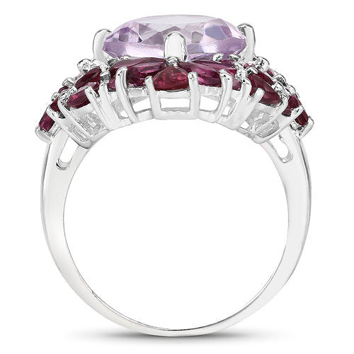 8.19 Carat Genuine Pink Amethyst and Rhodolite .925 Sterling Silver Ring on sale at MyriadMart