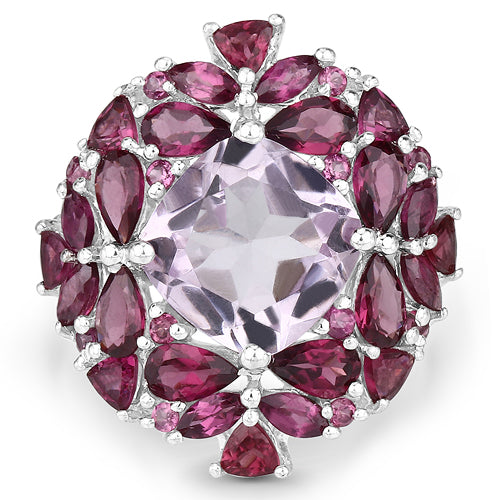 8.19 Carat Genuine Pink Amethyst and Rhodolite .925 Sterling Silver Ring on sale at MyriadMart