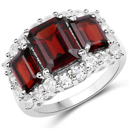 6.55 Carat Genuine Garnet and White Topaz .925 Sterling Silver Ring on sale at MyriadMart