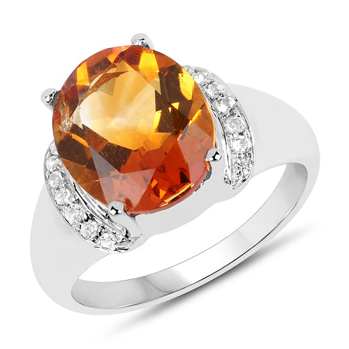 3.94 Carat Genuine Madeira Citrine & White Topaz .925 Sterling Silver Ring on sale at MyriadMart