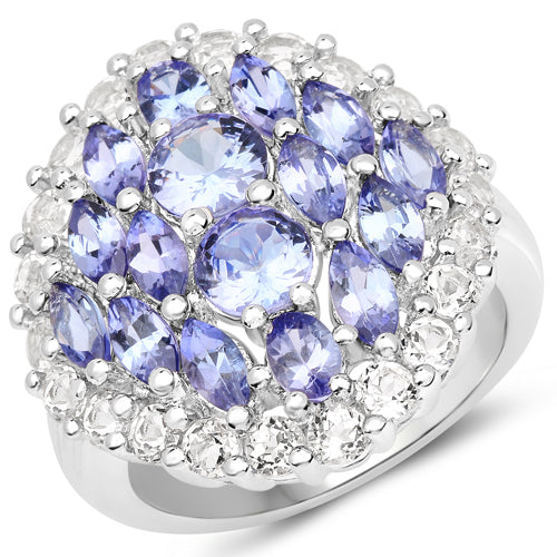 4.72 Carat Genuine Tanzanite and White Topaz .925 Sterling Silver Ring on sale at MyriadMart