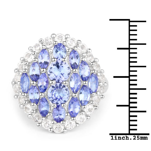 4.72 Carat Genuine Tanzanite and White Topaz .925 Sterling Silver Ring on sale at MyriadMart