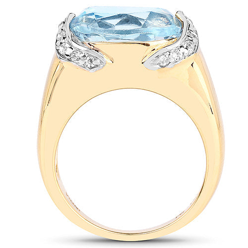 14K Yellow Gold Plated 6.56 Carat Genuine Blue Topaz and White Topaz .925 Sterling Silver Ring on sale at MyriadMart
