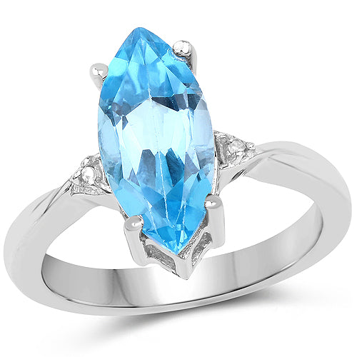 3.67 Carat Genuine Swiss Blue Topaz and White Diamond .925 Sterling Silver Ring on sale at MyriadMart