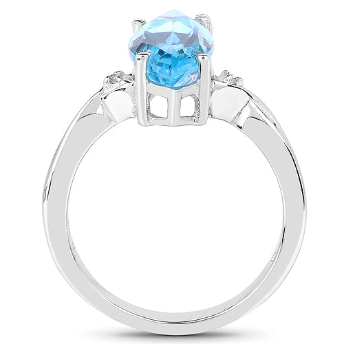 3.67 Carat Genuine Swiss Blue Topaz and White Diamond .925 Sterling Silver Ring on sale at MyriadMart