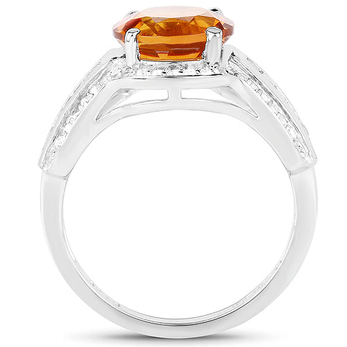 2.81 Carat Genuine Citrine and White Topaz .925 Sterling Silver Ring on sale at MyriadMart