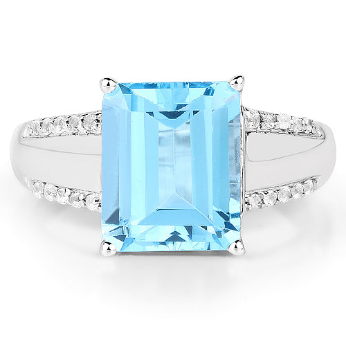 5.78 Carat Genuine Swiss Blue Topaz and White Topaz .925 Sterling Silver Ring on sale at MyriadMart
