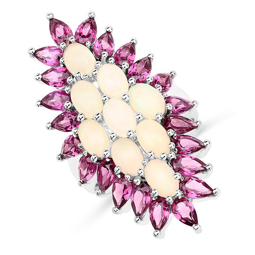 8.37 Carat Genuine Opal & Rhodolite .925 Sterling Silver Ring on sale at MyriadMart