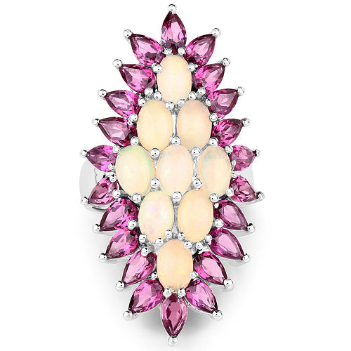 8.37 Carat Genuine Opal & Rhodolite .925 Sterling Silver Ring on sale at MyriadMart