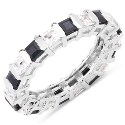 3.60 Carat Genuine Blue Sapphire and White Topaz .925 Sterling Silver Ring on sale at MyriadMart