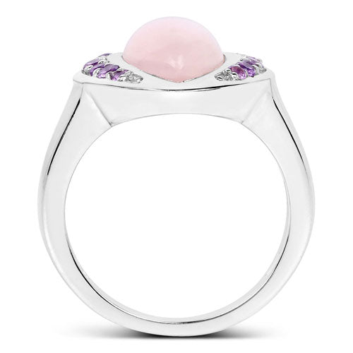 3.57 Carat Genuine Rose Quartz And Amethyst .925 Sterling Silver Ring on sale at MyriadMart