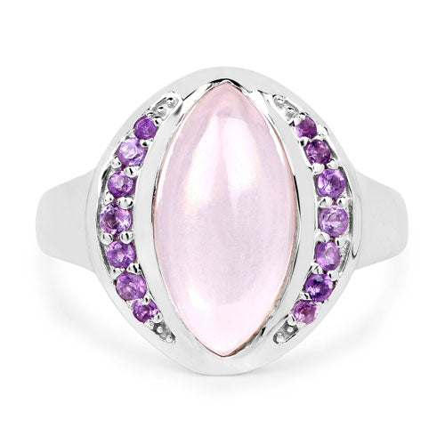 3.57 Carat Genuine Rose Quartz And Amethyst .925 Sterling Silver Ring on sale at MyriadMart