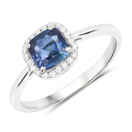 1.15 Carat Genuine Blue Sapphire and White Diamond 14K White Gold Ring on sale at MyriadMart