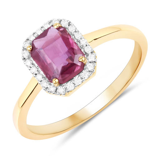 1.30 Carat Genuine Pink Sapphire and White Diamond 14K Yellow Gold Ring on sale at MyriadMart