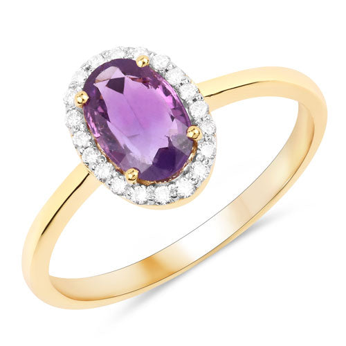 1.24 Carat Genuine Purple Pink Sapphire and White Diamond 14K Yellow Gold Ring on sale at MyriadMart