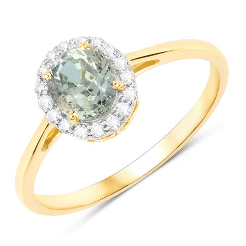 1.29 Carat Genuine Green Sapphire and White Diamond 14K Yellow Gold Ring on sale at MyriadMart