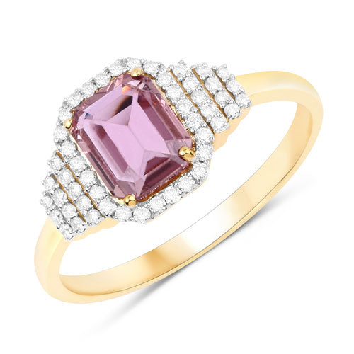 1.34 Carat Genuine Pink Sapphire and White Diamond 14K Yellow Gold Ring on sale at MyriadMart