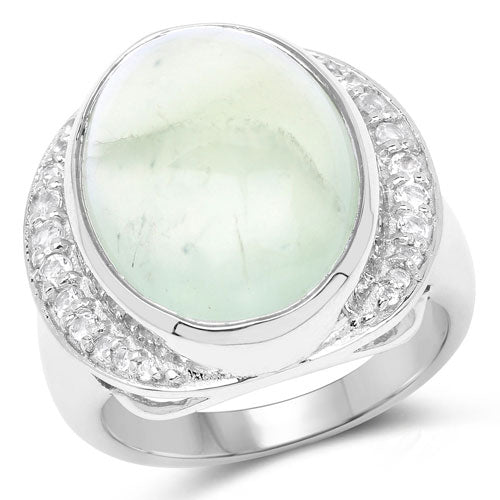 11.50 Carat Genuine Prehnite And White Topaz .925 Sterling Silver Ring on sale at MyriadMart