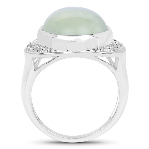 11.50 Carat Genuine Prehnite And White Topaz .925 Sterling Silver Ring on sale at MyriadMart