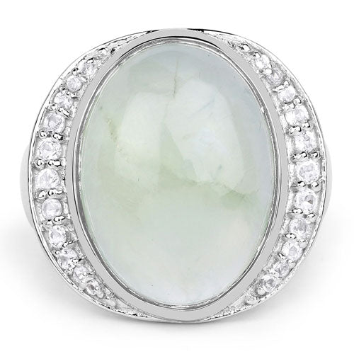 11.50 Carat Genuine Prehnite And White Topaz .925 Sterling Silver Ring on sale at MyriadMart