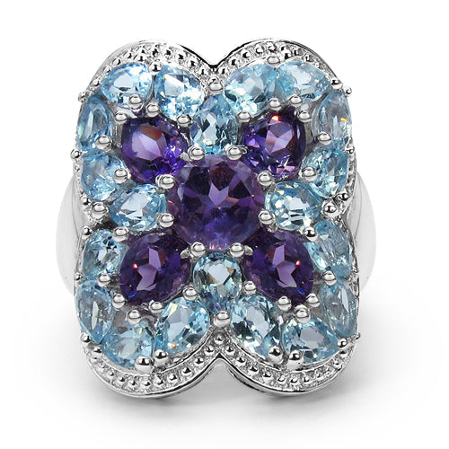 5.53 Carat Genuine Amethyst & Blue Topaz .925 Sterling Silver Ring on sale at MyriadMart