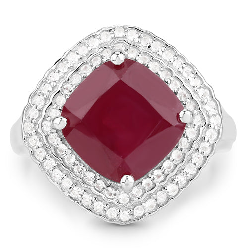 5.86 Carat Glass Filled Ruby and White Topaz .925 Sterling Silver Ring on sale at MyriadMart