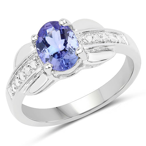 1.27 Carat Genuine Tanzanite and White Diamond .925 Sterling Silver Ring on sale at MyriadMart