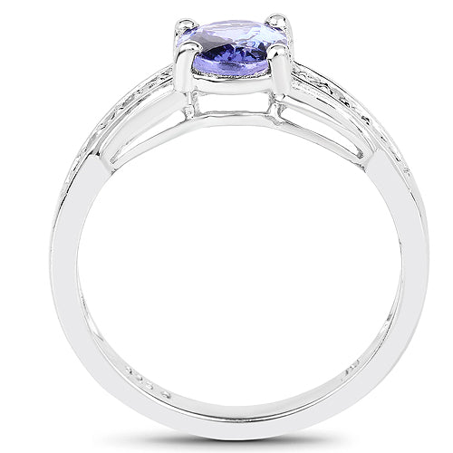 1.27 Carat Genuine Tanzanite and White Diamond .925 Sterling Silver Ring on sale at MyriadMart