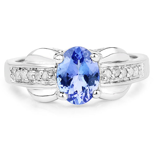 1.27 Carat Genuine Tanzanite and White Diamond .925 Sterling Silver Ring on sale at MyriadMart