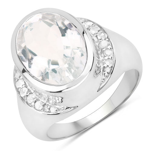 5.38 Carat Genuine Crystal Quartz and White Diamond .925 Sterling Silver Ring on sale at MyriadMart