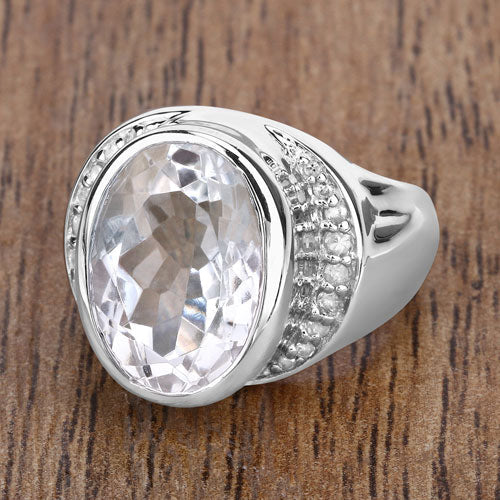 5.38 Carat Genuine Crystal Quartz and White Diamond .925 Sterling Silver Ring on sale at MyriadMart