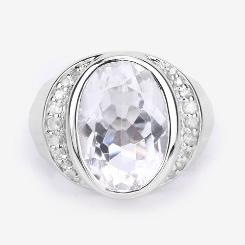 5.38 Carat Genuine Crystal Quartz and White Diamond .925 Sterling Silver Ring on sale at MyriadMart