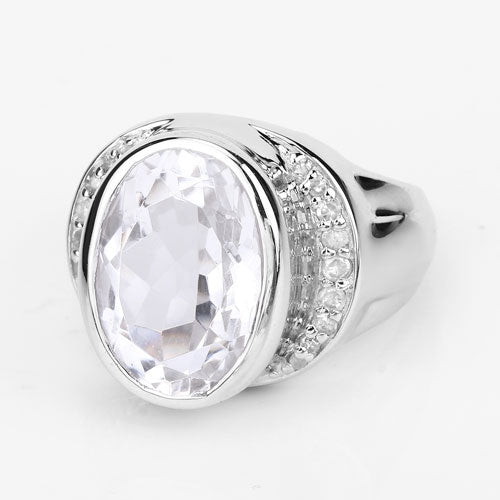 5.38 Carat Genuine Crystal Quartz and White Diamond .925 Sterling Silver Ring on sale at MyriadMart