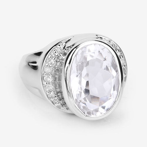 5.38 Carat Genuine Crystal Quartz and White Diamond .925 Sterling Silver Ring on sale at MyriadMart