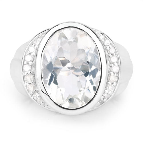 5.38 Carat Genuine Crystal Quartz and White Diamond .925 Sterling Silver Ring on sale at MyriadMart