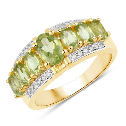 2.34 Carat Genuine Peridot and White Diamond .925 Sterling Silver Ring on sale at MyriadMart
