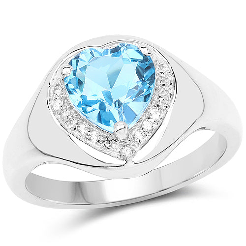 2.23 Carat Genuine Swiss Blue Topaz and White Topaz .925 Sterling Silver Ring on sale at MyriadMart