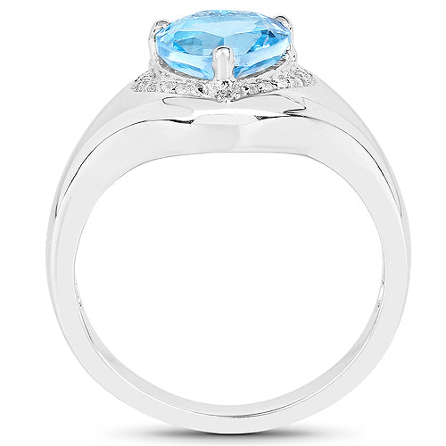 2.23 Carat Genuine Swiss Blue Topaz and White Topaz .925 Sterling Silver Ring on sale at MyriadMart