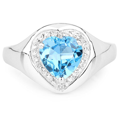 2.23 Carat Genuine Swiss Blue Topaz and White Topaz .925 Sterling Silver Ring on sale at MyriadMart