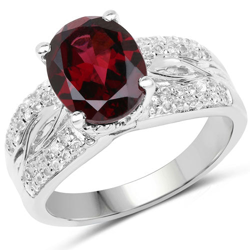 3.23 Carat Genuine Rhodolite and White Topaz .925 Sterling Silver Ring on sale at MyriadMart
