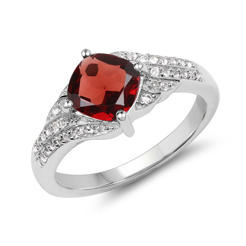 1.67 Carat Genuine Garnet and White Topaz .925 Sterling Silver Ring on sale at MyriadMart