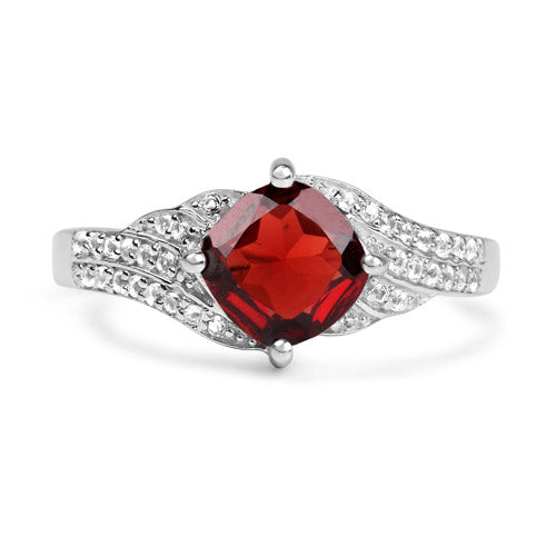 1.67 Carat Genuine Garnet and White Topaz .925 Sterling Silver Ring on sale at MyriadMart
