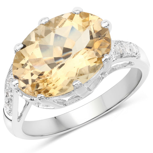 4.63 Carat Genuine Citrine and White Topaz .925 Sterling Silver Ring on sale at MyriadMart